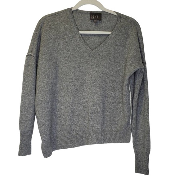 Leo & Sage Revolve S Heather Gray Cashmere V Neck Tunic Sweater Soft Cozy - Picture 1 of 5